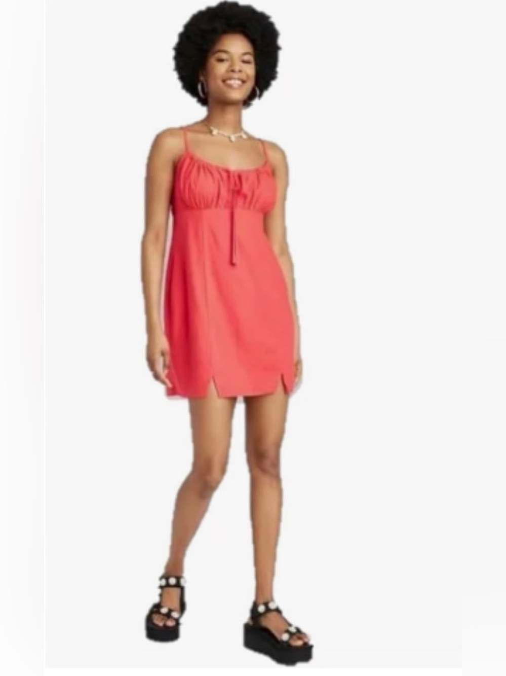 Wild Fable Women’s Ruched Linen Slip Mini Dress Red Size Large